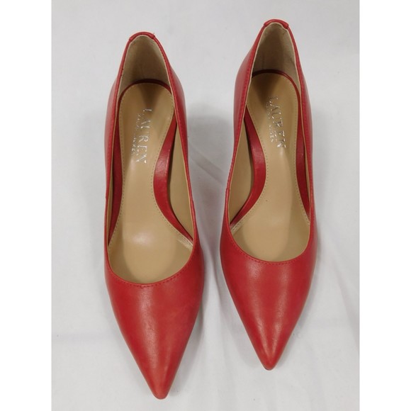 LAUREN RALPH LAUREN RED LEATHER LOGO HEELS PUMPS SZ 5 - Picture 2 of 8